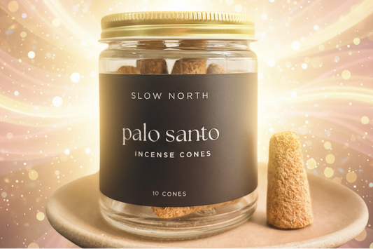 Jar of Slow North Palo Santo Incense Cones on a white background
