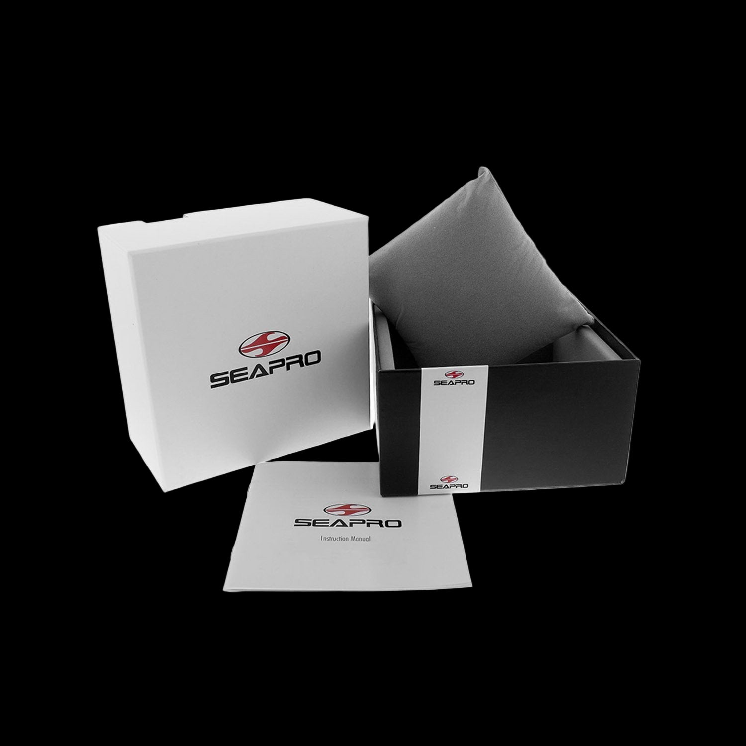 Seapro branded fishing reel packaging on a white background