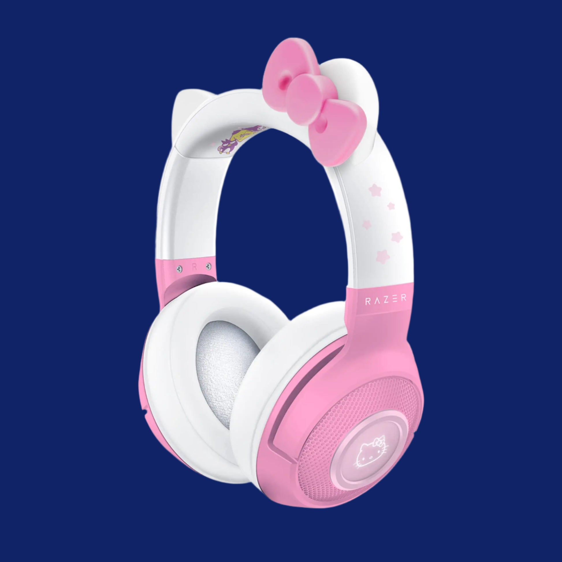 Pink and white Razer Kids' Headset with bow design on a white background