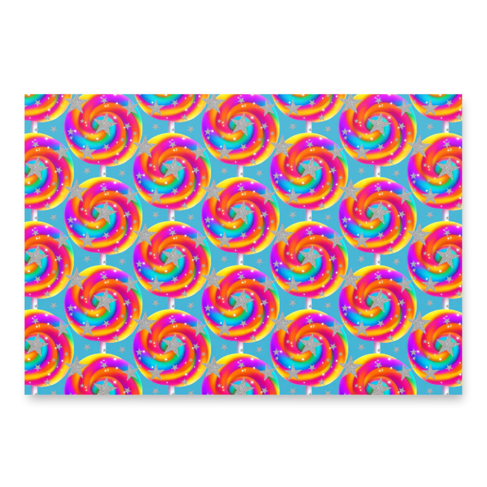 Pattern of colorful swirls on a blue background