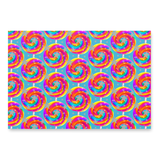 Pattern of colorful swirls on a blue background