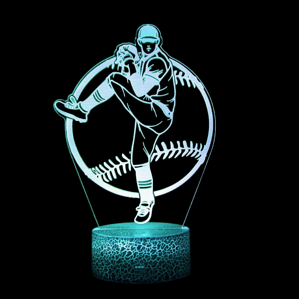 Baseball player night light with cracked base design on a black background