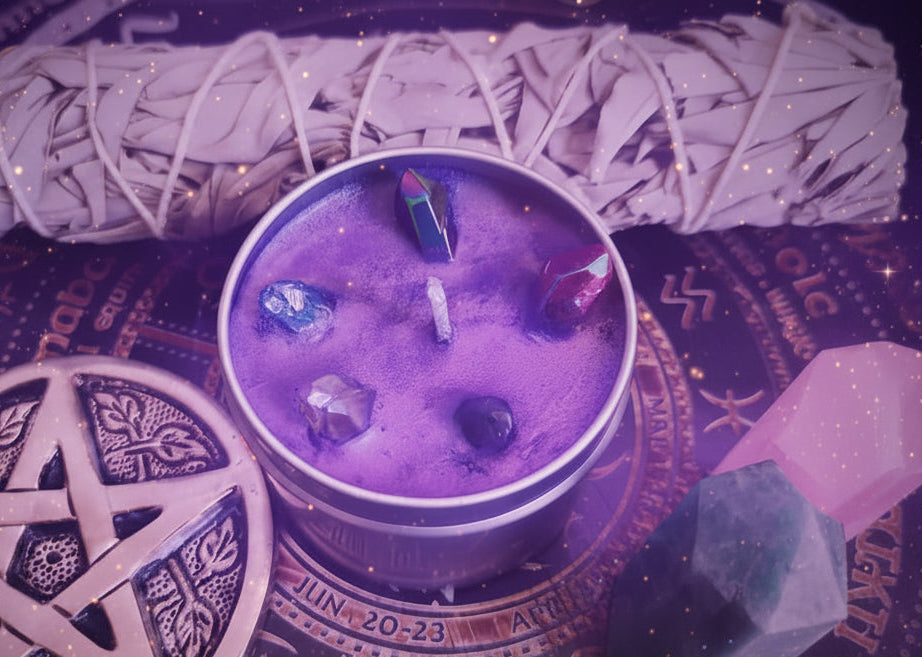 Magic Spell Candles for Manifesting Intentions with Herbs & Crystals - Lucky Girl Gifts