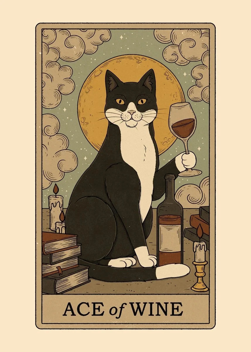 Abstract Cat Vintage Tarot the Lovers Sun Moon  Poster and Prints Canvas