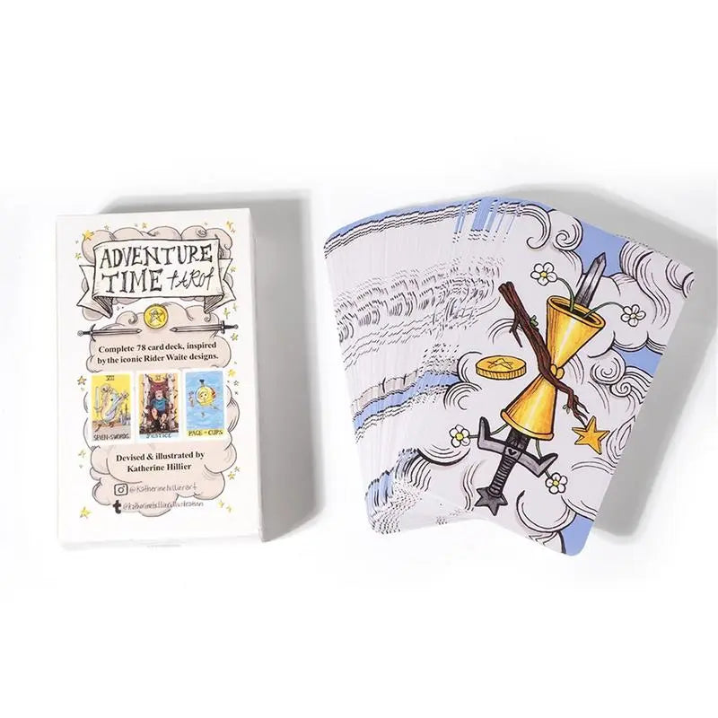 Card deck packaging with 'Adventure Time' theme on a white background