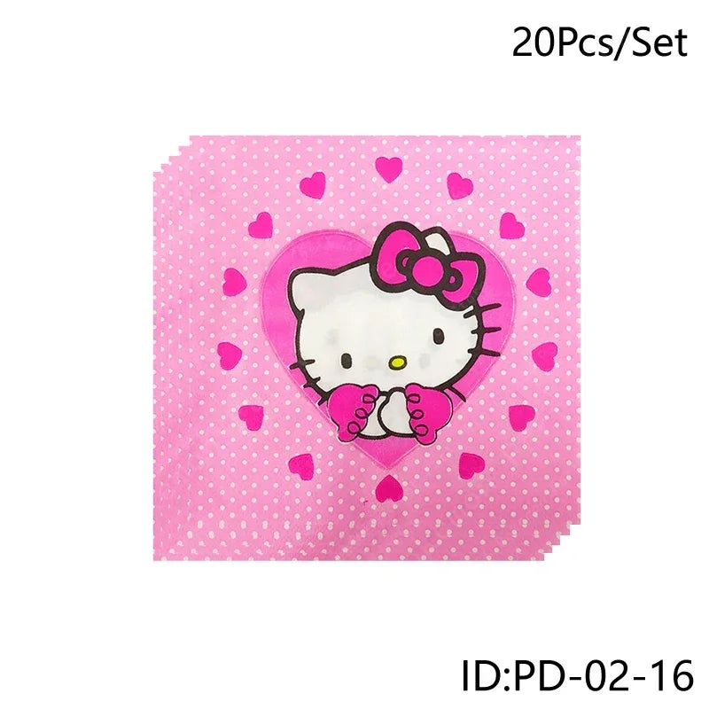 Hello Kitty-themed pink paper plates with heart design on a white background