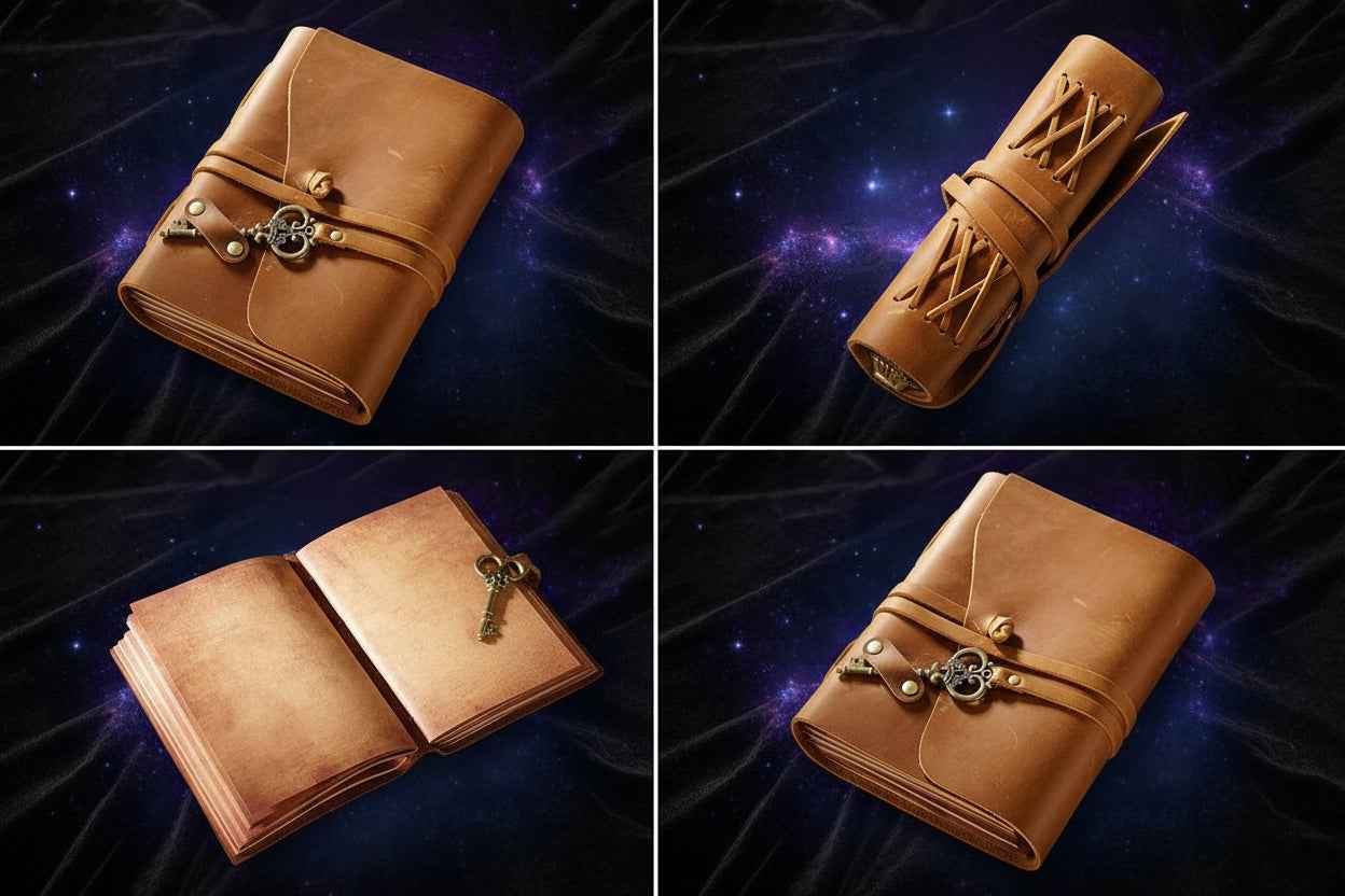 Leather Journal Magic Grimoire Handmade Notebook With Key
