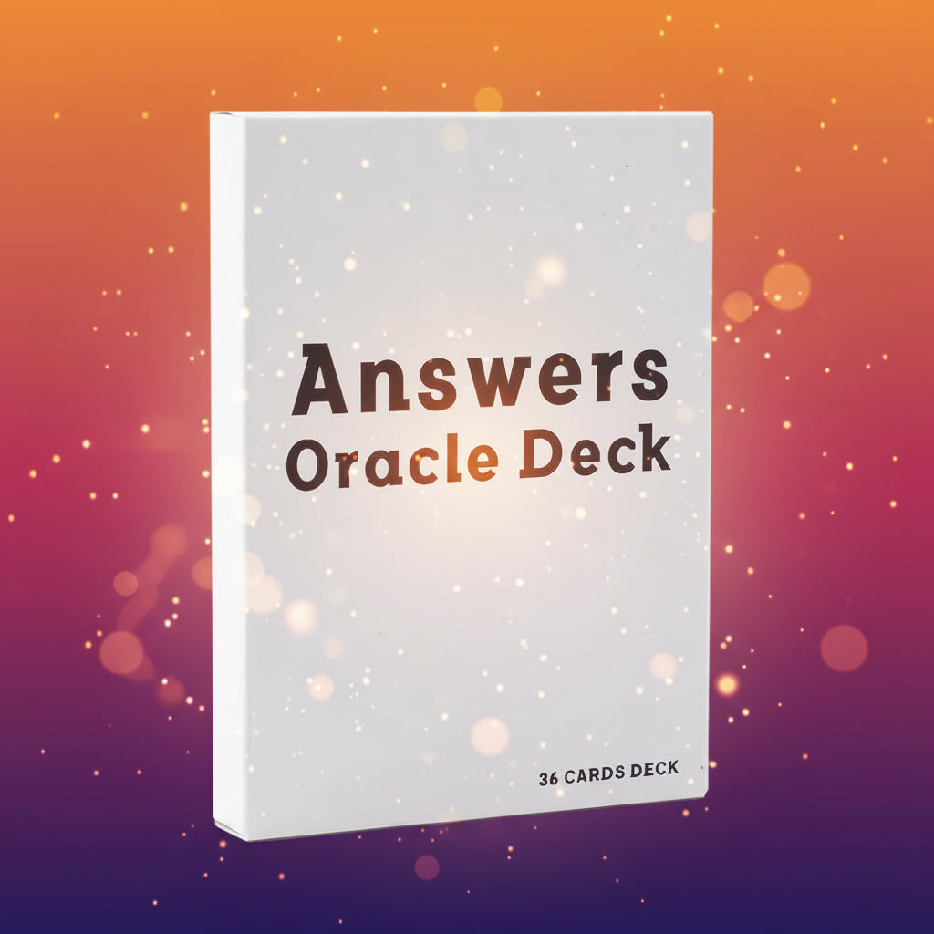 White box with 'Answers Oracle Deck' text on a white background
