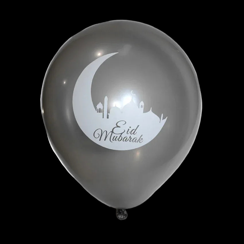 Gray balloon with 'Eid Mubarak' design on a white background