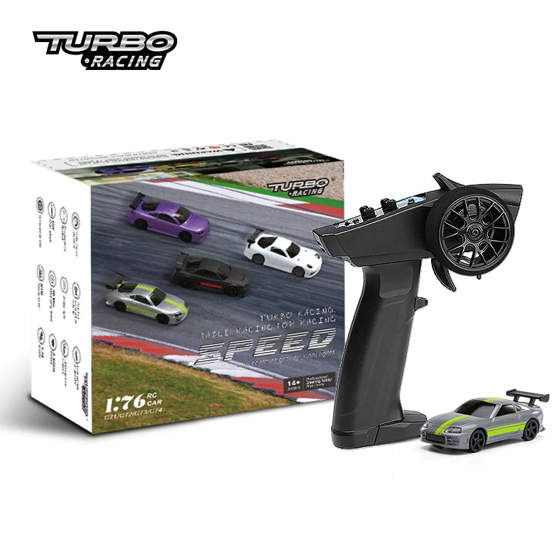 Turbo Racing remote control car set with controller and cars on a white background