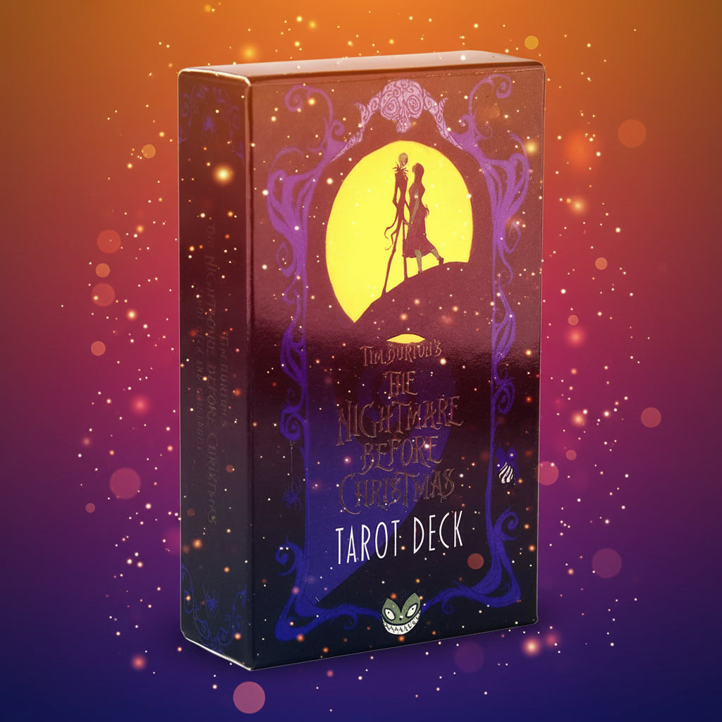 Tarot deck box with 'The Nightmare Before Christmas' design on a white background