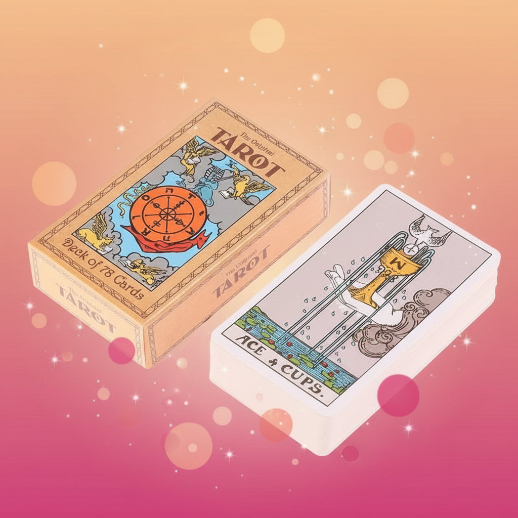 Tarot card deck with box on a white background
