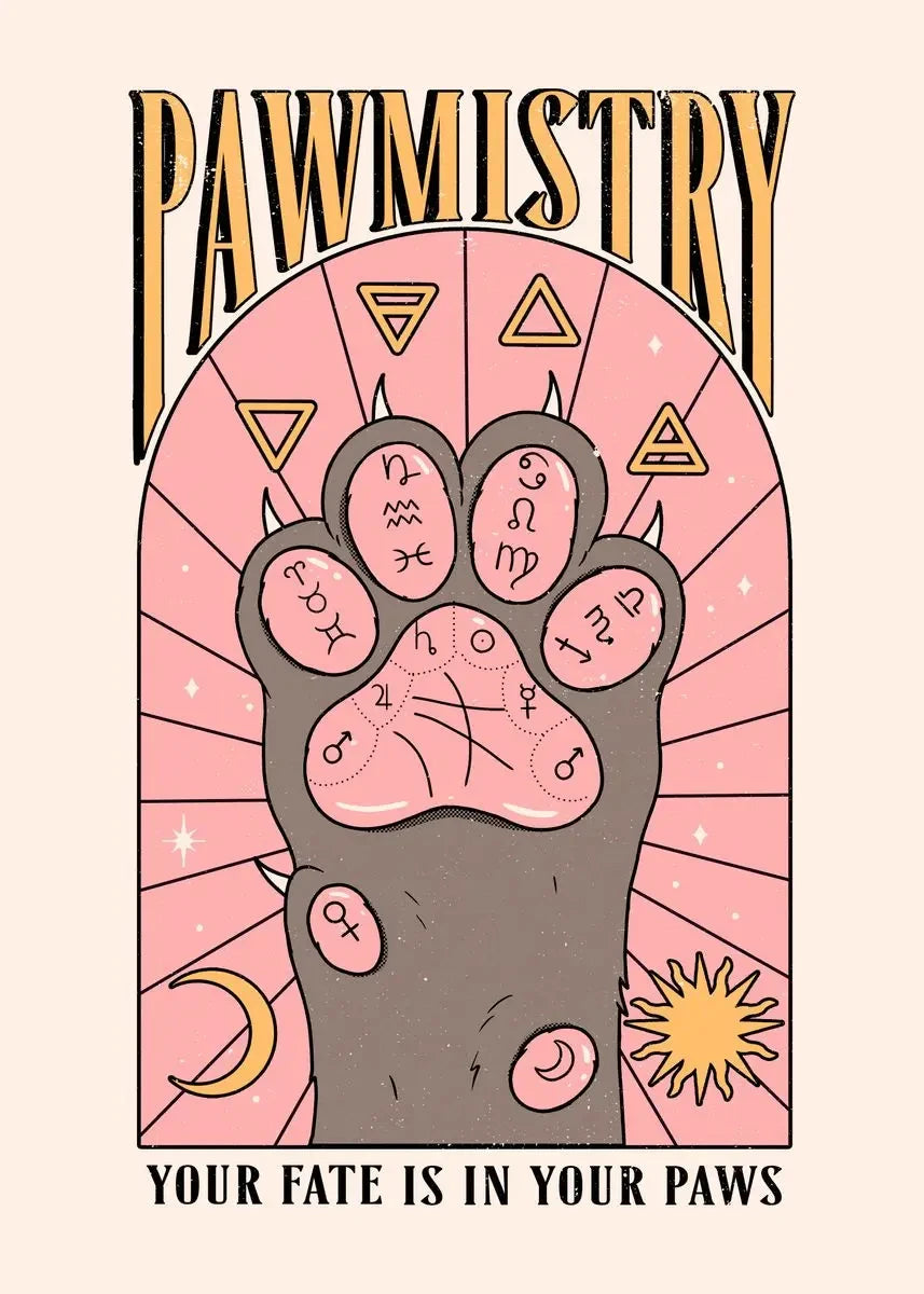 Pawmistry logo with a paw design and text on a pink background