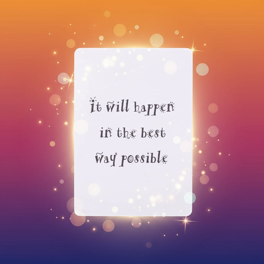 Card with text 'it will happen in the best way possible' and dimensions on a white background