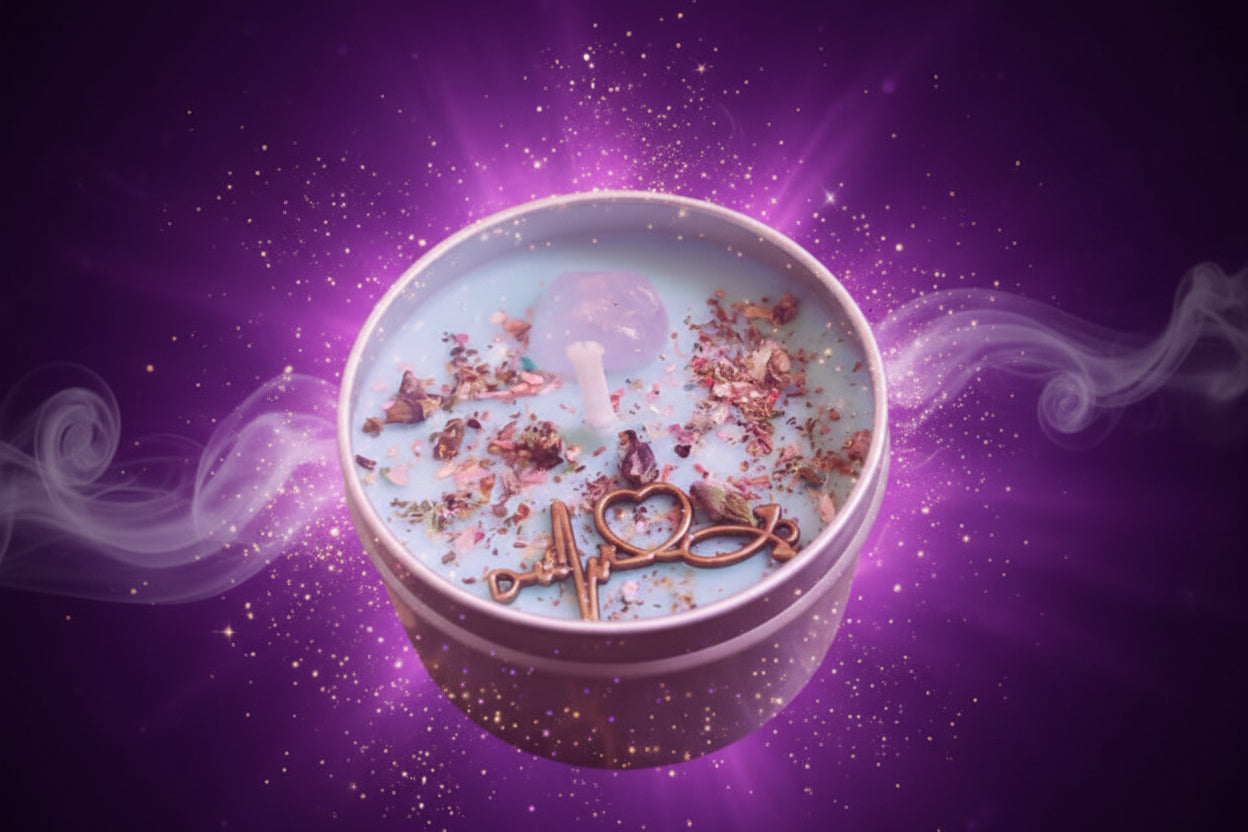 Magic Spell Candles for Manifesting Intentions with Herbs & Crystals - Lucky Girl Gifts
