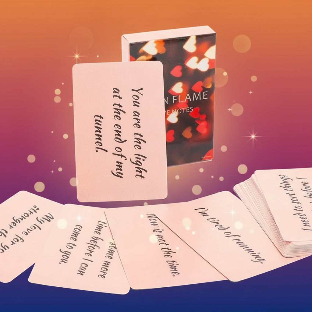 Set of pink cards with romantic text on a white background