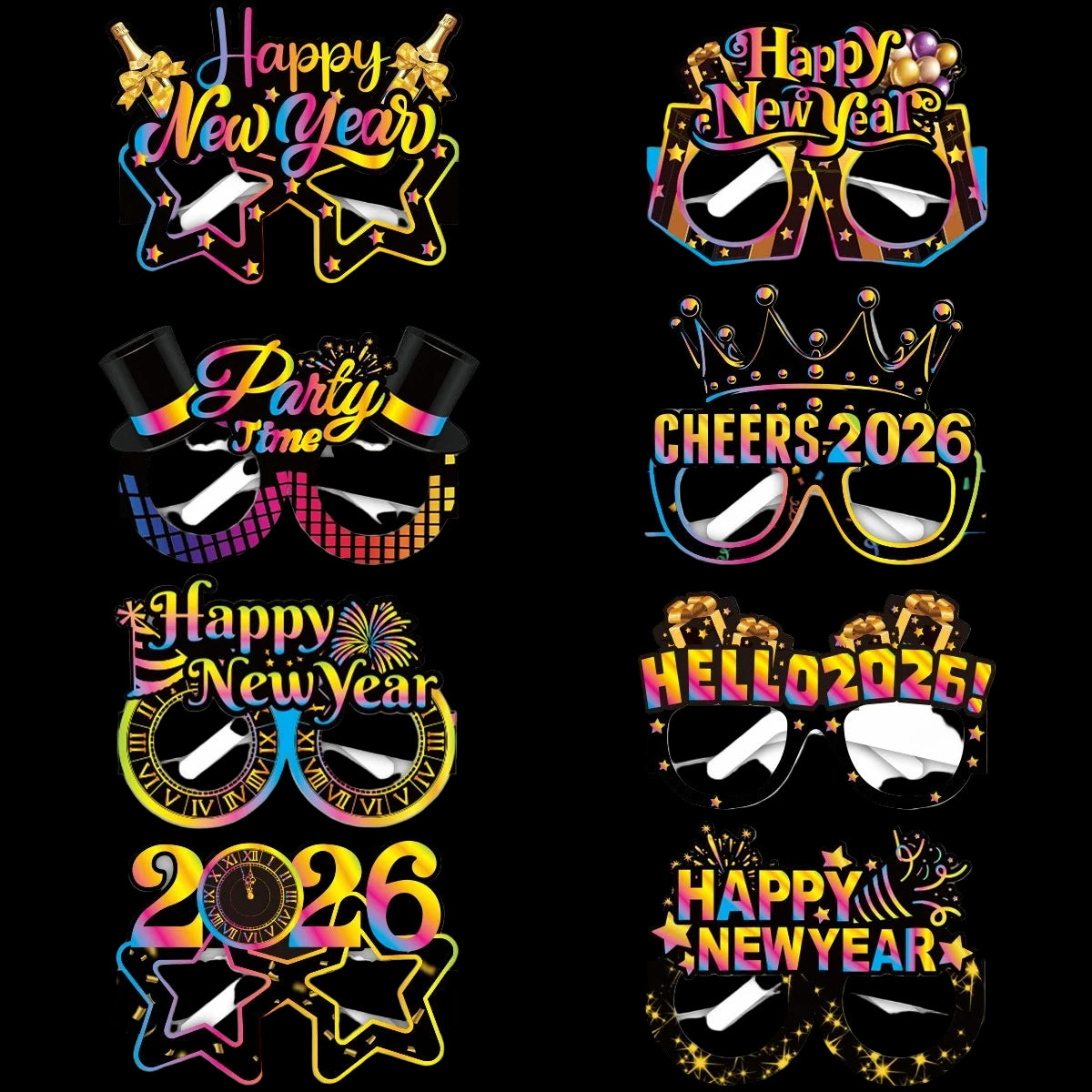 Happy New Year Paper Glasses 2026 Photo Booth Props New Year's Eve
