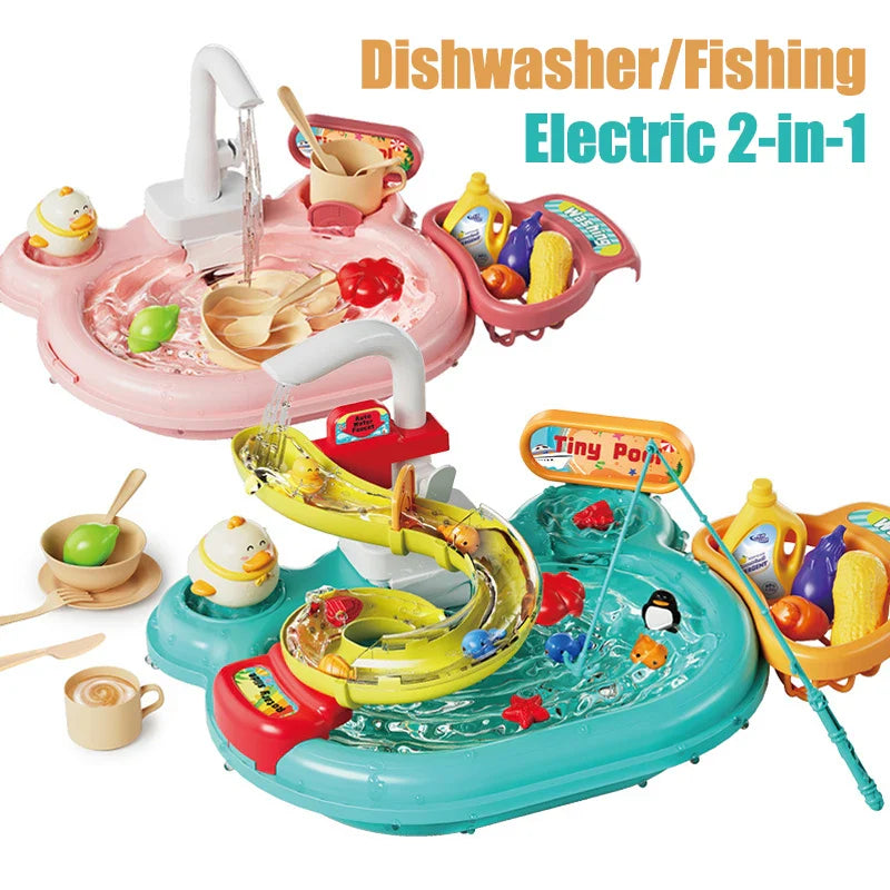 Toy Fishing at the Pool & wash the dishes! with lights and sounds for chidren multivariant-4