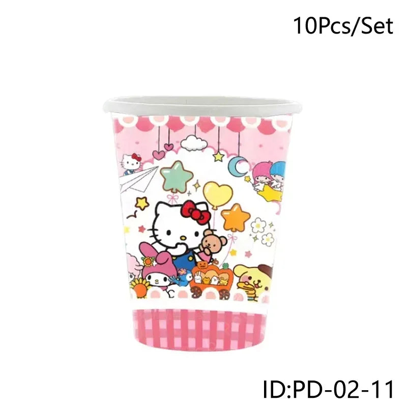 Hello Kitty-themed paper cup with colorful design on a white background
