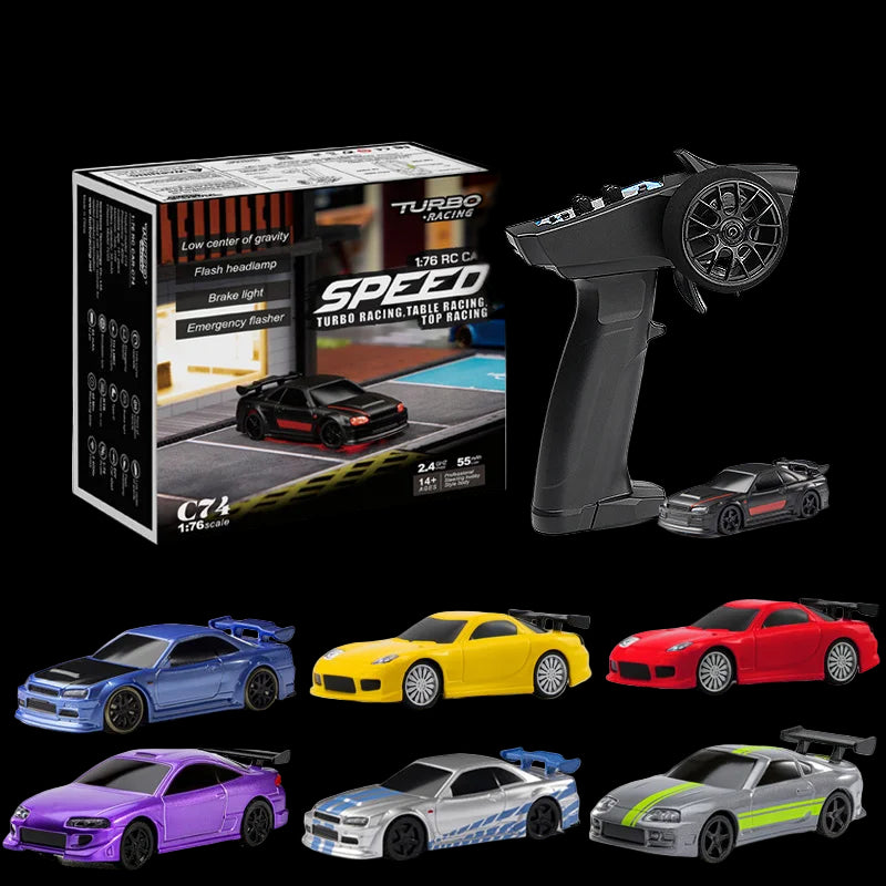 Turbo Racing RC car set with remote control and packaging on a white background