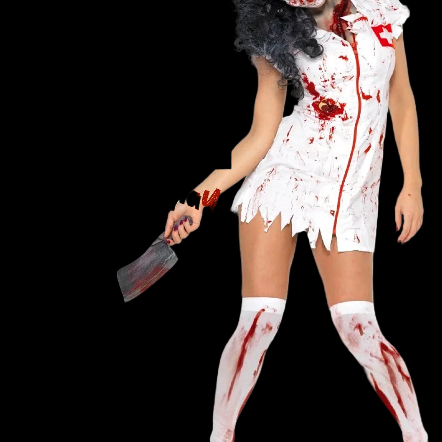Person in a Halloween costume with blood splatter effects and 'Plasma spray' text.