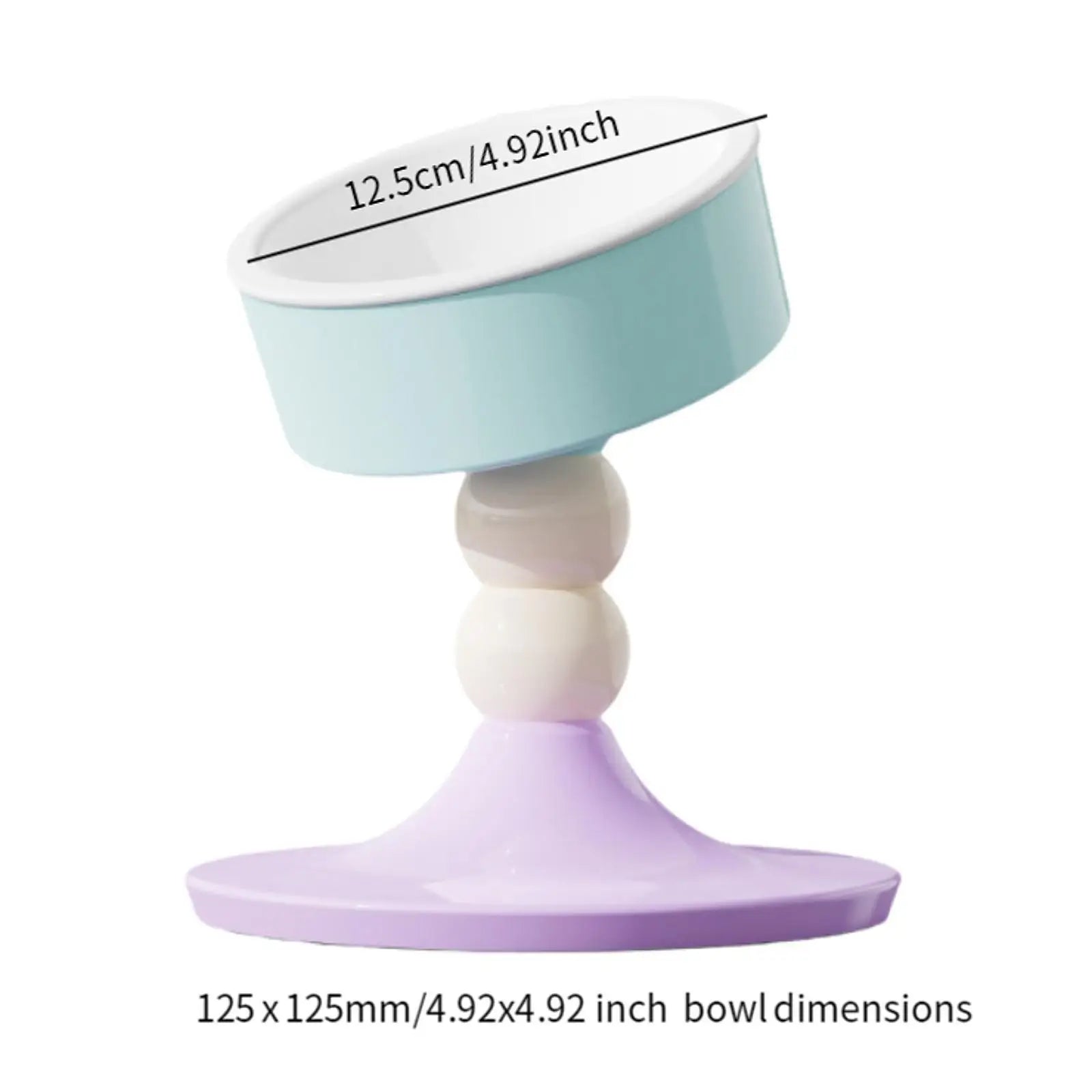 Multicolored bowl with dimensions labeled on a white background
