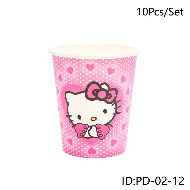 Hello Kitty paper cup with pink polka dots on a white background