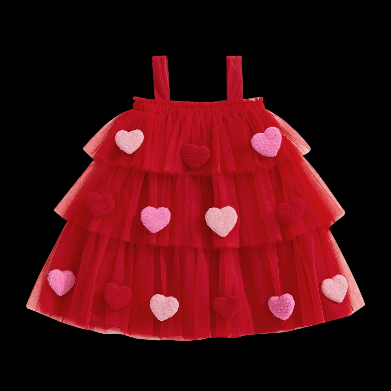 Red dress with pink heart patterns on a white background