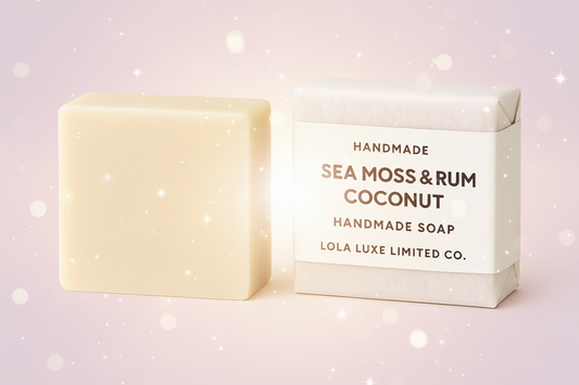Bar of soap and its packaging with 'Lola Luxe Limited Co.' branding on a white background