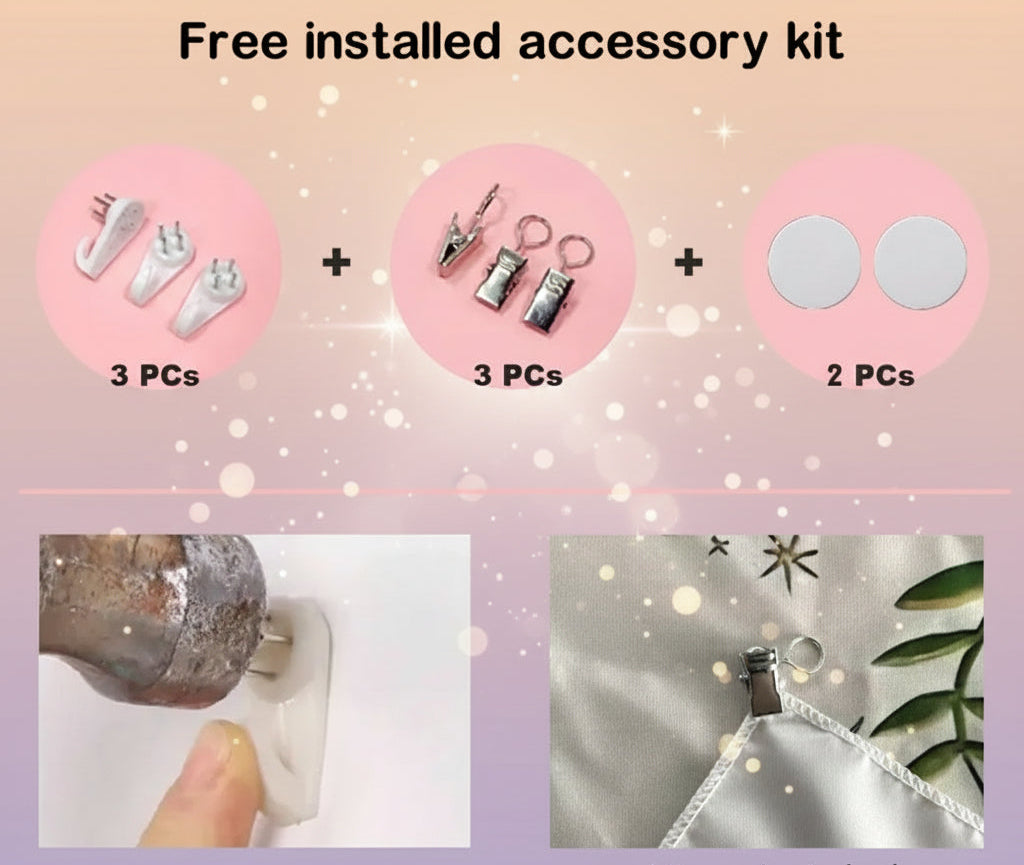Free installed accessory kit with components and sewing technology illustration on a white background