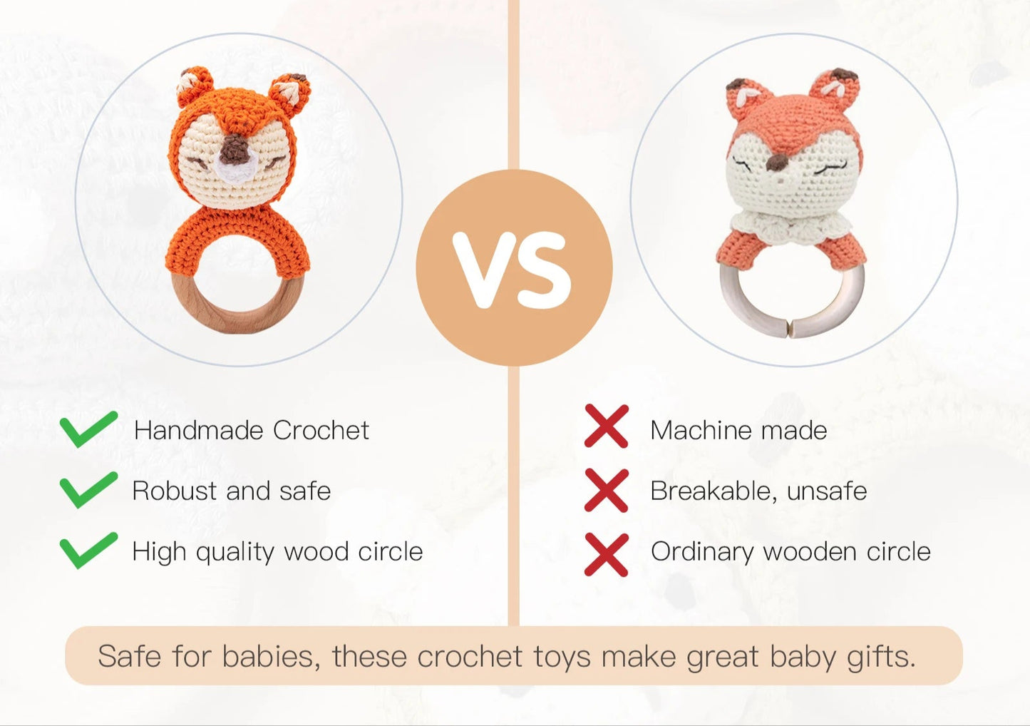 1 pc Baby Teether Rattles Animal Crochet Ring Wooden Montessori Baby Toys