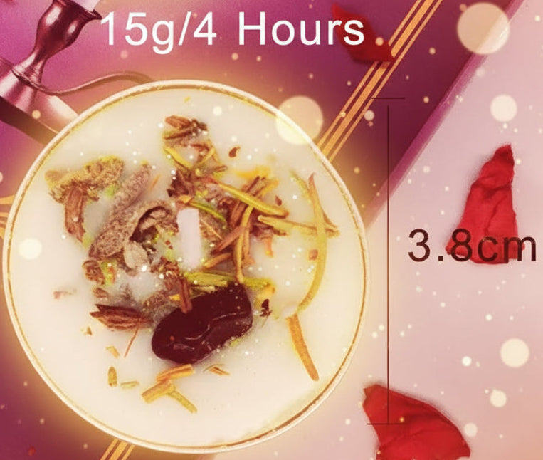 Dish of food with measurement details on a decorative background