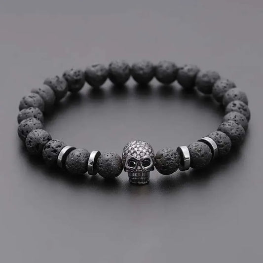 Lava Rock Skull Bracelet - Lucky Girl Gifts