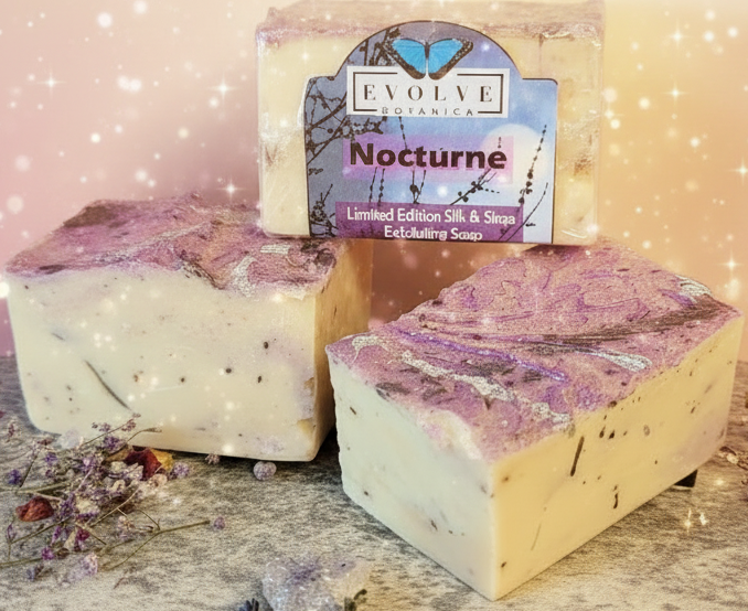 Bar of soap with 'Evolve' packaging on a surface