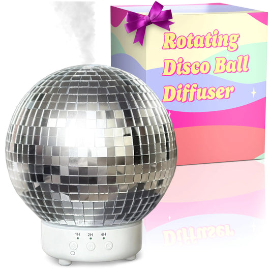 Disco Ball Diffuser & Humidifier for Home | 3 Timer Modes & 2 Misting Modes | Rotating Mirror Ball Lamp with LED Night Lights | Cute Maximalist Eclectic Disco Decor | Unique Disco Gifts
