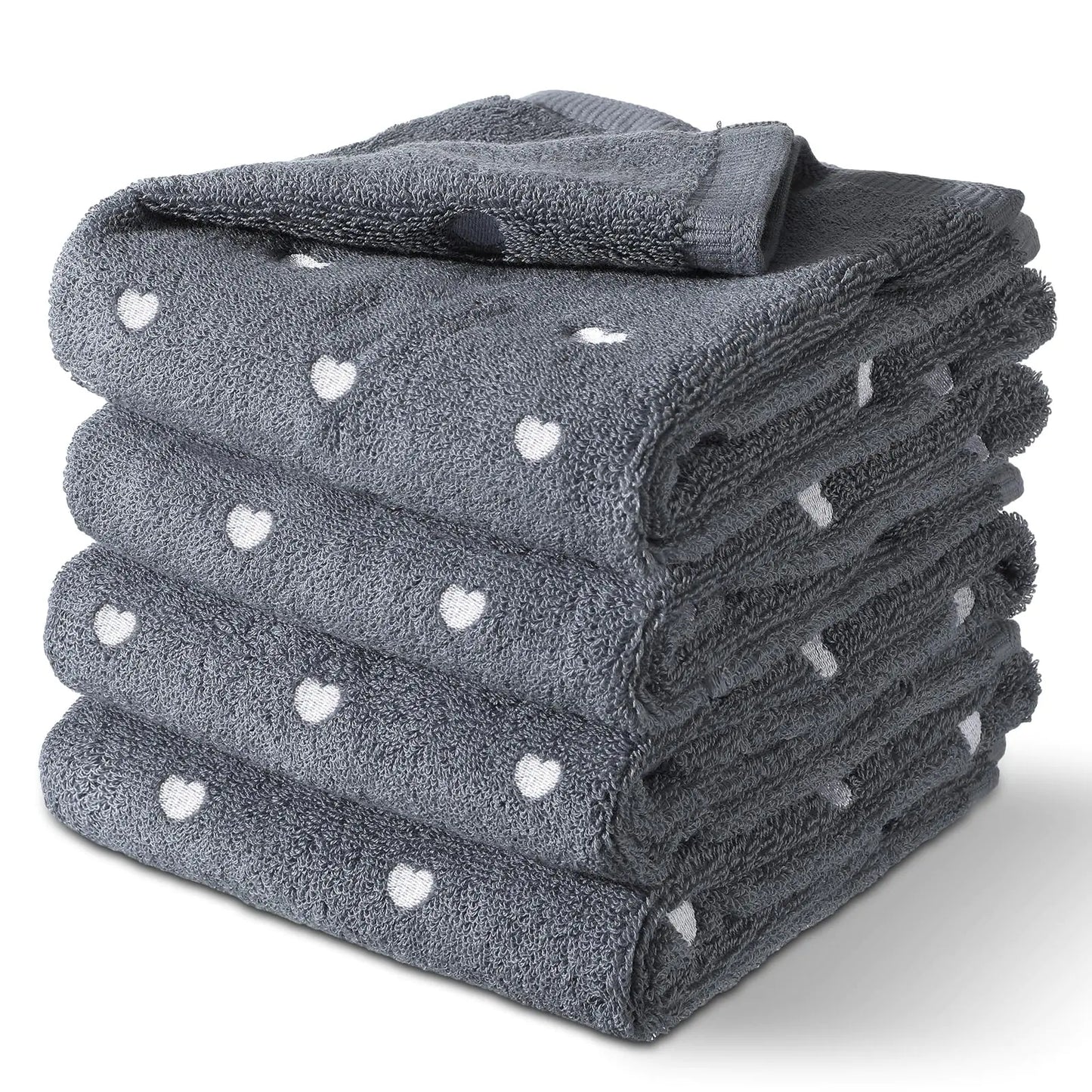 SmoothNovelty 4 Pcs Valentines Day Hand Towels for Bathroom 13 x 30 Heart Decorative Hand Towels Face Gym Spa Towel Valentines Gift for Woman Man Holiday Anniversary (Gray)