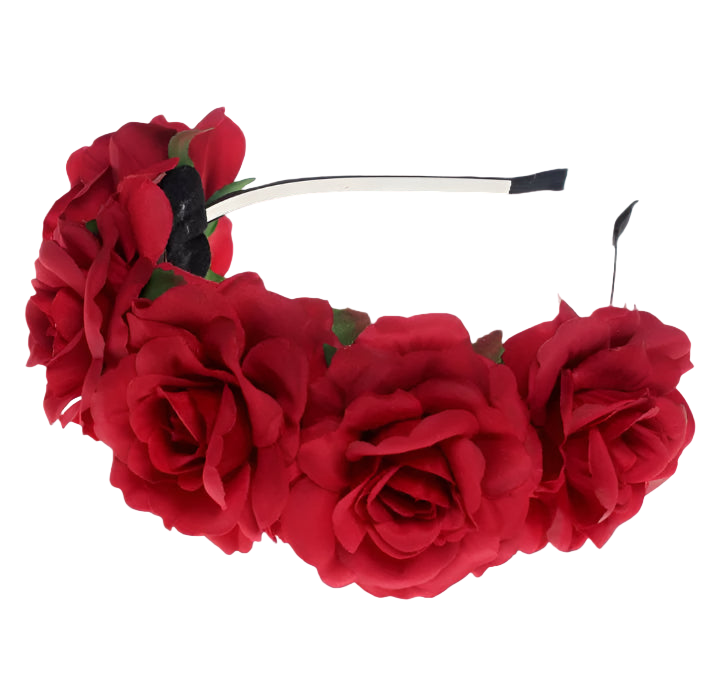 Red rose headband on a white background