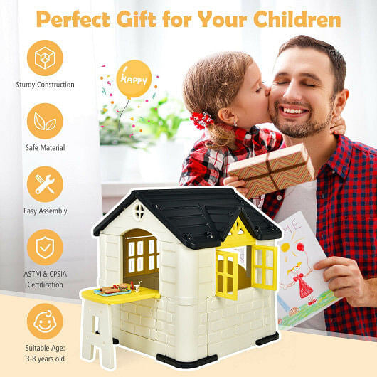 Kid's Playhouse Pretend Toy House For Boys and Girls 7 Pieces Toy Set-Pink