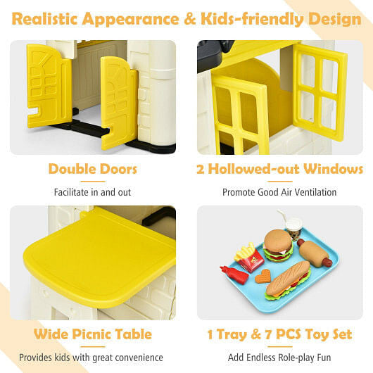 Kid's Playhouse Pretend Toy House For Boys and Girls 7 Pieces Toy Set-Pink