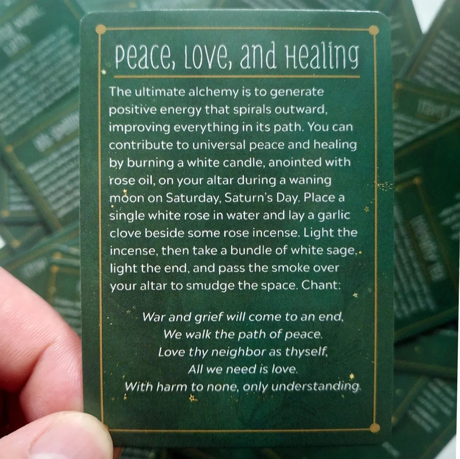 Green card with text on a blurred background