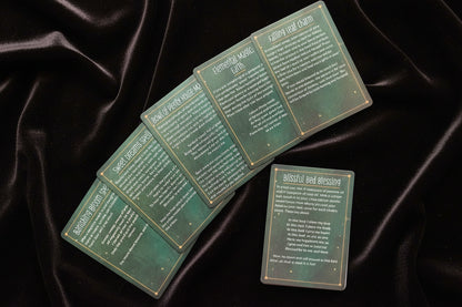 Set of green cards with text on a white background