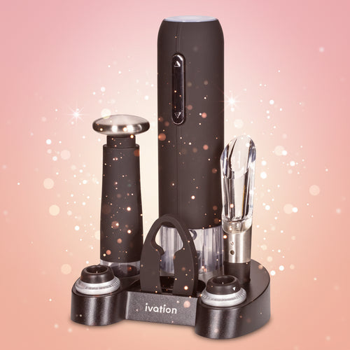 Black Ivation wine accessory set on a white background