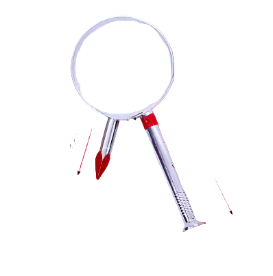 Halloween-themed product with a magnifying glass and red tools on a white background