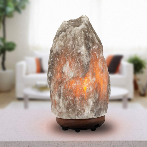 Himalayan salt lamp on a blurred indoor background