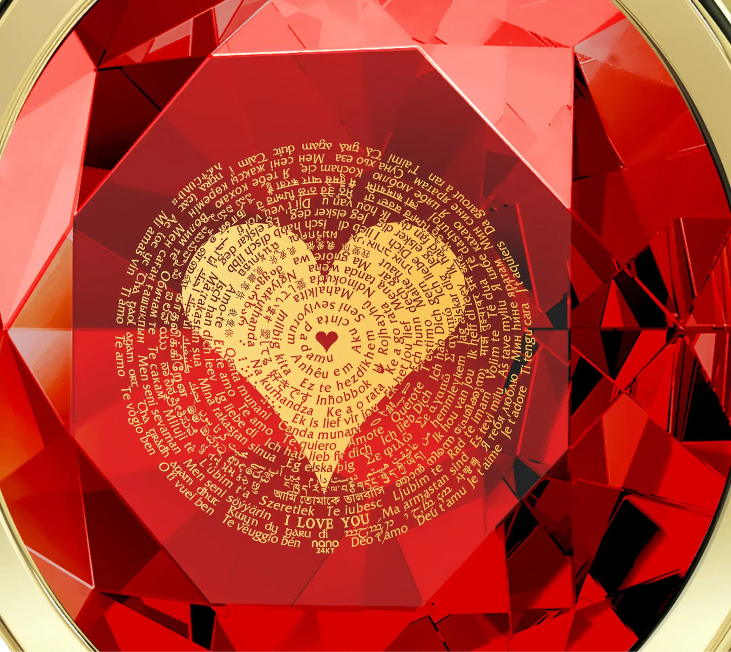 Gorgeous Round-Cut, Faceted CZ Pendant with "I Love You" Inscribed in 120 languages in 24K Gold, 7 Color Options Jewelry Gift For Wife, Mother, Daughter
