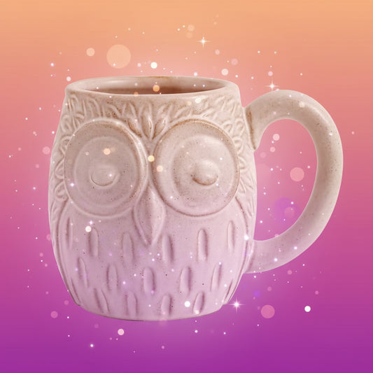 White ceramic owl mug on a white background