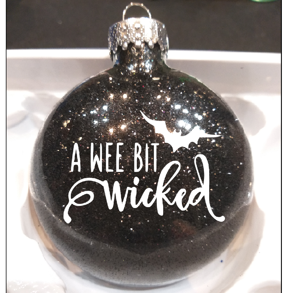 Wee Bit Wicked Glitter Ornament Shatterproof Horror Halloween