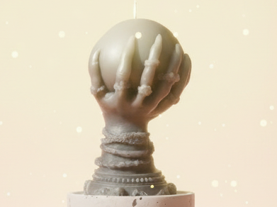 Ceramic incense burner with hand design on a beige background