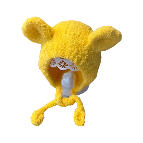 Yellow plush hat with ears on a white background