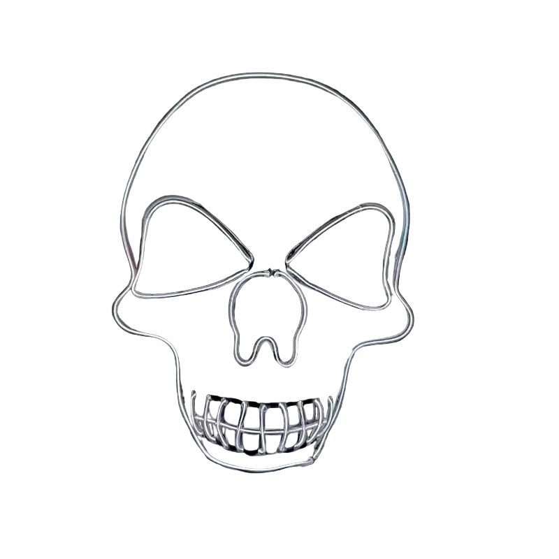 Skull-shaped mask with neon lighting on a dark background